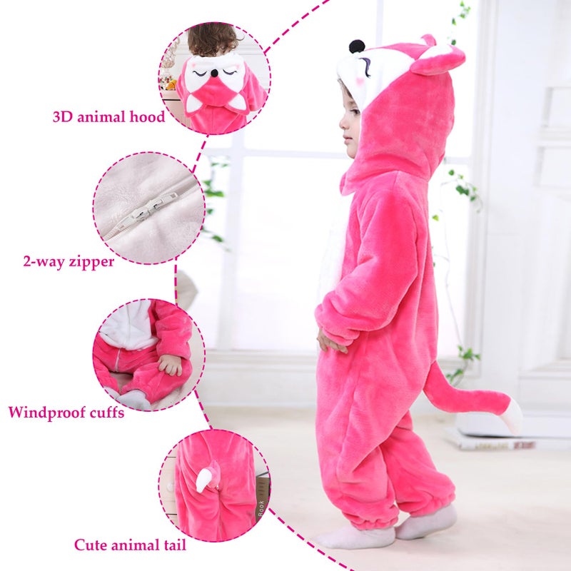 TONWHAR Unisex-Baby Animal Onesie Costume Cartoon Animal Outfit Homewear Kids' One-Piece Rompers(3-6 Months, Rose Fox) - Image 2